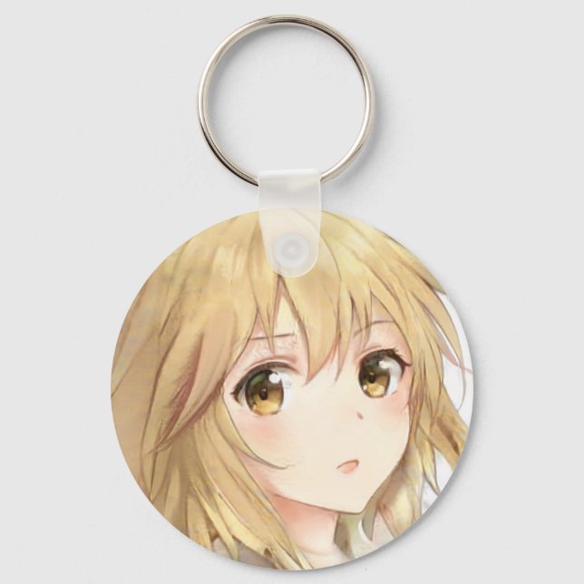 Bemused anime girl golden blonde hair hazel eyes keychain (Front)