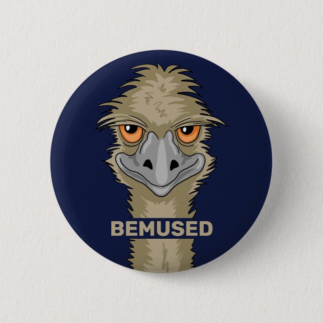 Bemused Funny Emu Pun 2 Inch Round Button (Front)