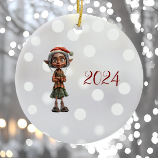 Bemused Grandma Christmas Elf Ceramic Ornament