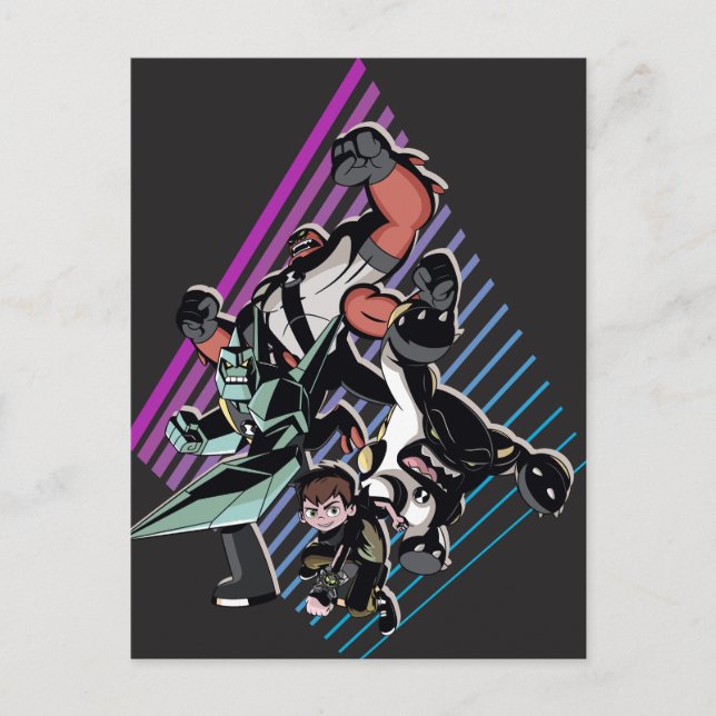 Ben 10 Retro Alien Group Graphic Invitation Postcard (Front)