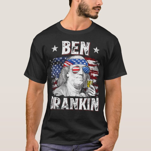 Ben Drankin 4Th Of July Usa Flag Men Drinking Beer T-Shirt (Front)