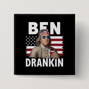 Ben Drankin Beer 4th of July Vintage Flag Funny 2 Inch Square Button