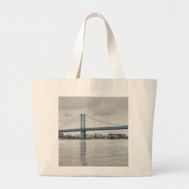 Ben Franklin Bridge Large Tote Bag (Front)