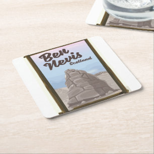 Ben Nevis Scotland travel poster Square Paper Coaster