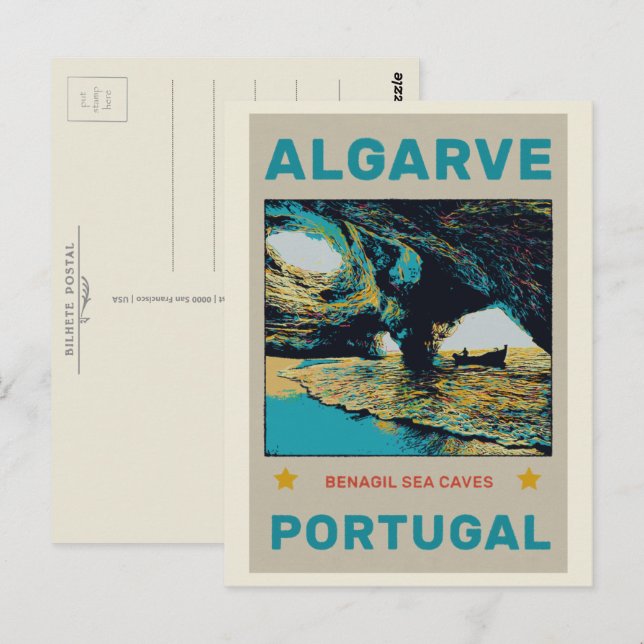 Benagil caves illustration Algarve Portugal Postcard (Front/Back)