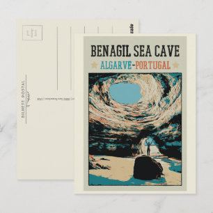 Benagil sea cave illustration Algarve Portugal Postcard