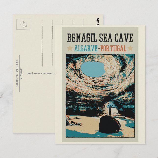 Benagil sea cave illustration Algarve Portugal Postcard (Front/Back)