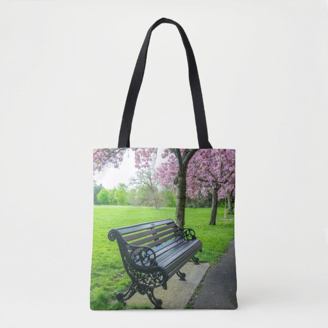 Bench and cherry blossom tote bag (Front)