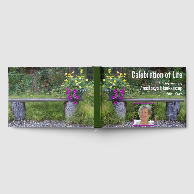 Bench Flowers Celebration of Life Custom Photo Guest Book (Full)