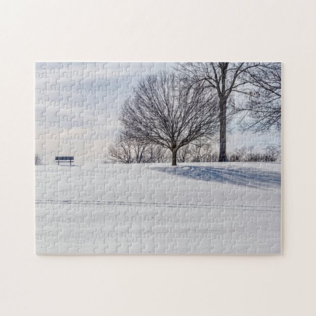 Bench On Snow Covered Hill Jigsaw Puzzle (Horizontal)