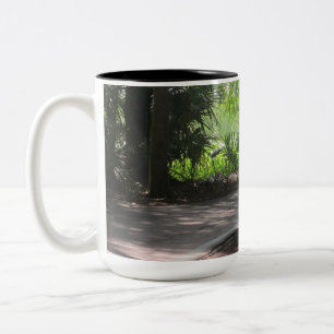 Bench on the Path at Lake Parker Two-Tone Coffee Mug