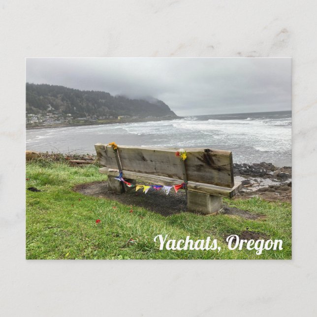 Bench overlooking the ocean in Yachats, Oregon Postcard (Front)