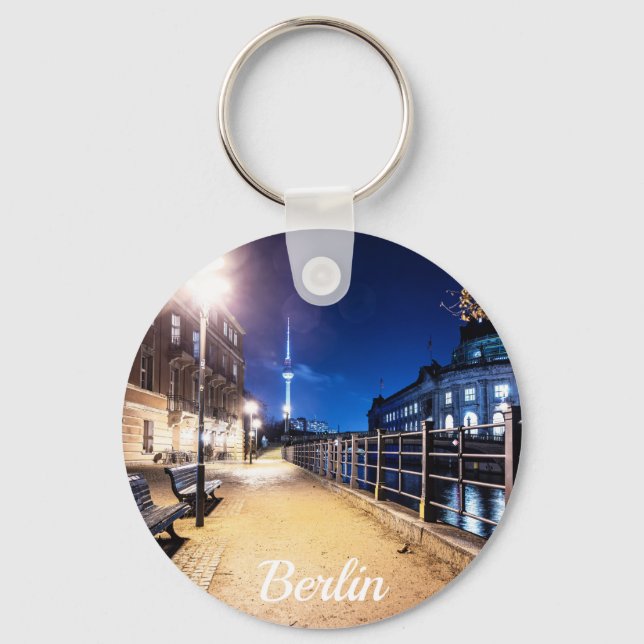 Benches near Spree river in Berlin, Germany Keychain (Front)