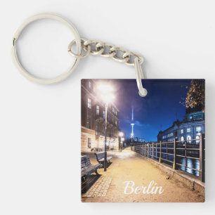Benches near Spree river in Berlin, Germany Keychain