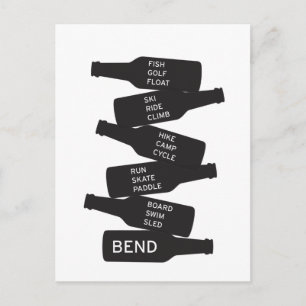 Bend Oregon Beer Bottle Stacked Outdoor Activities Postcard
