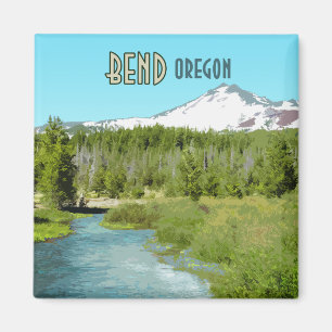 Bend Oregon Mountain River Forest Vintage Magnet