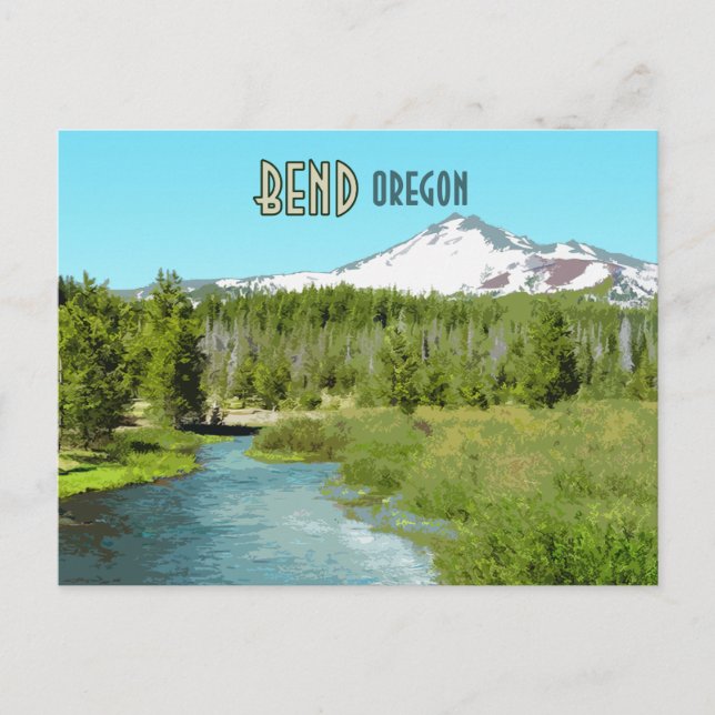 Bend Oregon Mountain River Forest Vintage Postcard (Front)