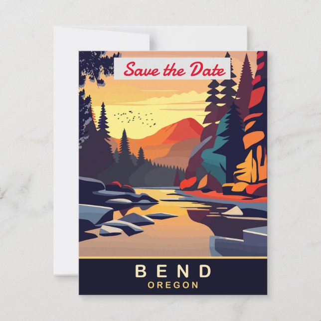 Bend Oregon Mountain River Wedding Invitation (Front)