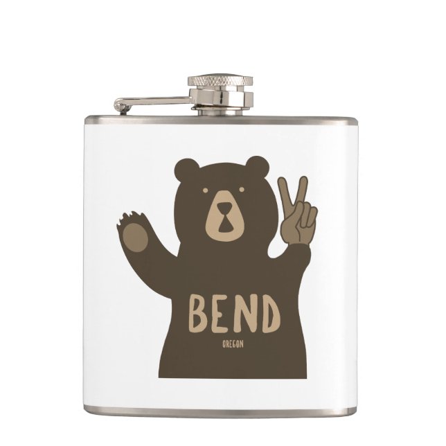 Bend Oregon Peace Bear Hip Flask (Front)