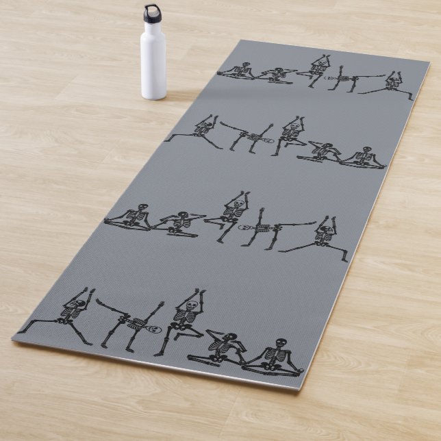 Bendy Bones - Funny Posing Yogi Skeletons - Gray Yoga Mat (In Situ)