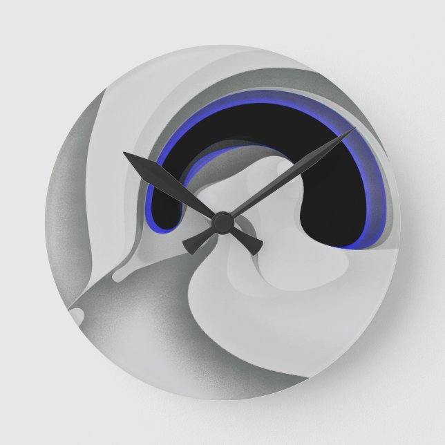 Beneath the Blue: Abstract Grey, Black & Blue Round Clock (Front)
