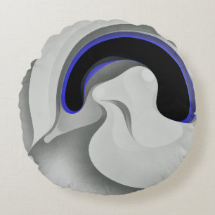 Beneath the Blue: Abstract Grey, Black & Blue Round Pillow