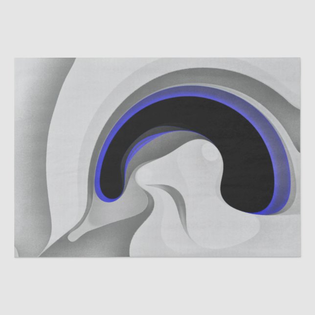 Beneath the Blue: Abstract Grey, Black & Blue Tissue Paper (Front)