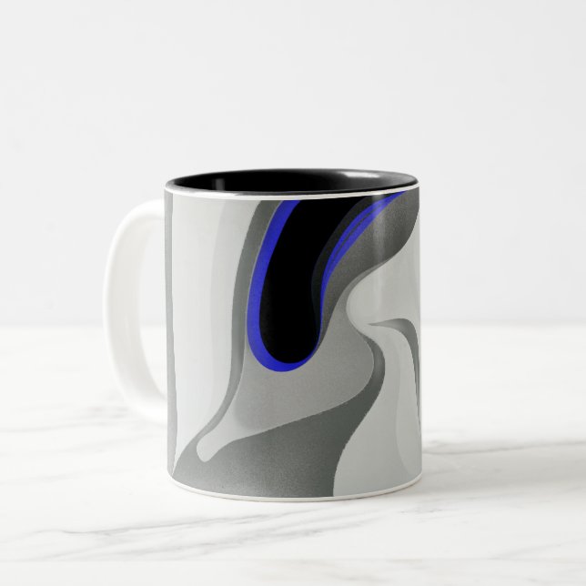 Beneath the Blue: Abstract Grey, Black & Blue Two-Tone Coffee Mug (Front Left)