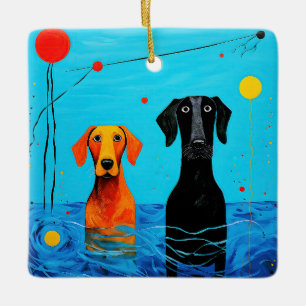 Beneath the Blue Horizon - Surreal Colourful Dogs Ceramic Ornament