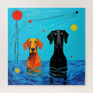 Beneath the Blue Horizon - Surreal Colourful Dogs Jigsaw Puzzle