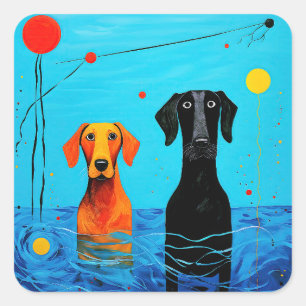 Beneath the Blue Horizon -  Surreal Colourful Dogs Square Sticker