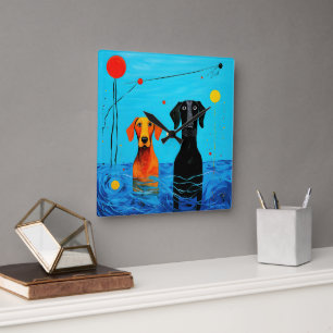 Beneath the Blue Horizon - Surreal Colourful Dogs Square Wall Clock