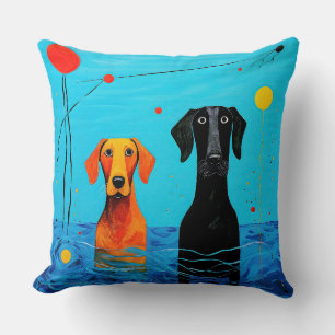 Beneath the Blue Horizon - Surreal Colourful Dogs Throw Pillow