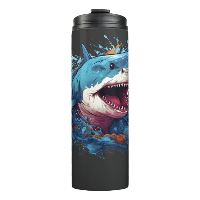 Beneath the Surface: Shark Styles Thermal Tumbler (Front)