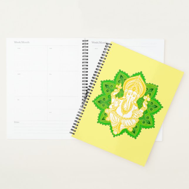 Bénédiction Jaune et Vert Lord Ganesh Planificateu (Devant avec enveloppe)