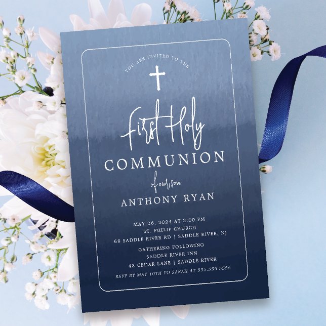 Bénédictions bleues Première communion Invitation (Créateur téléchargé)