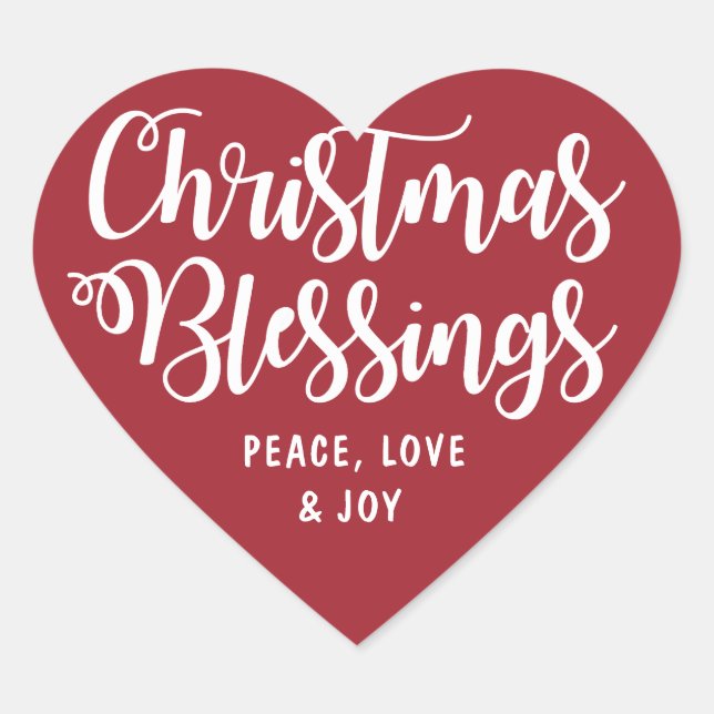 Bénédictions de Noël Paix, Amour Joy Sticker Coeur (Devant)