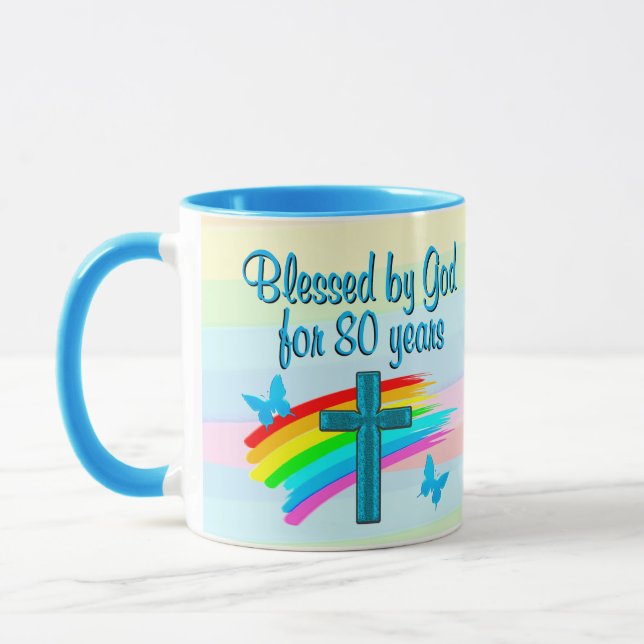 BÉNÉFICIÉ PAR DIEU 80E ANNIVERSAIRE MUG (Gauche)