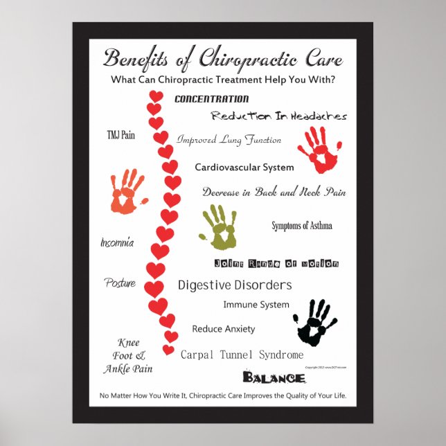 Benefits of Chiropractic Care Heart Spine Poster (Front)