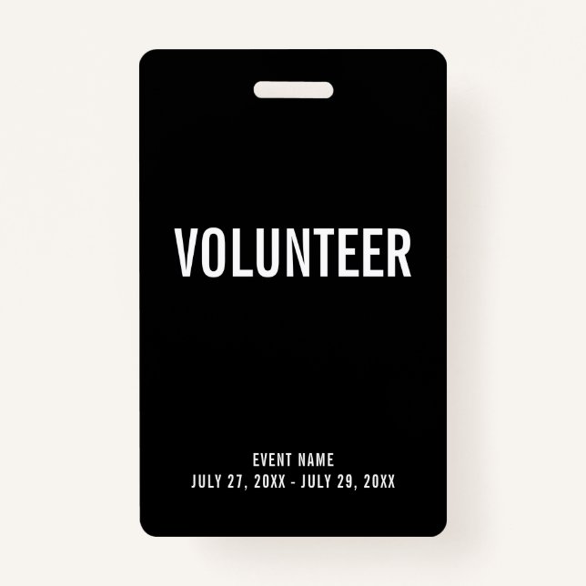 Bénévole Tous Accès Pass Événement Black ID Badge (Devant)