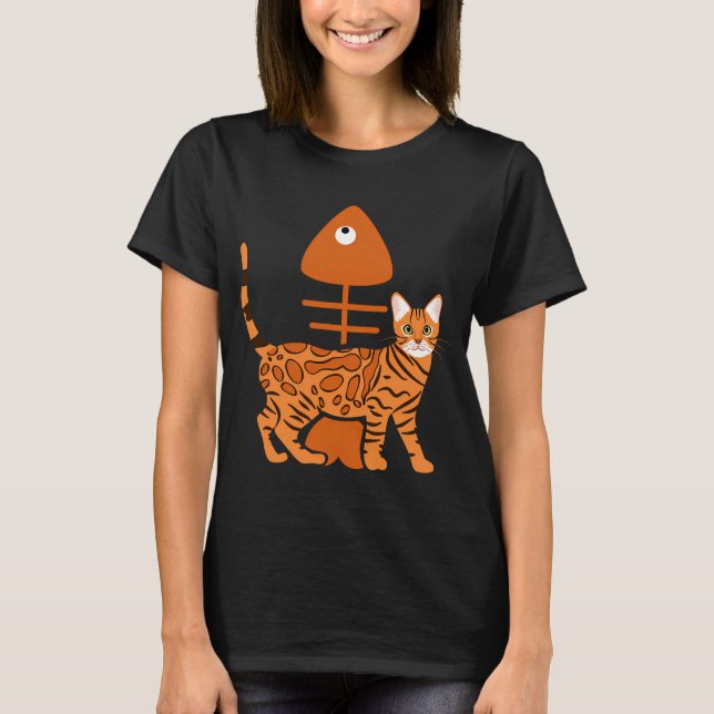 Bengal Cat and Fish Bone T-Shirt (Front)