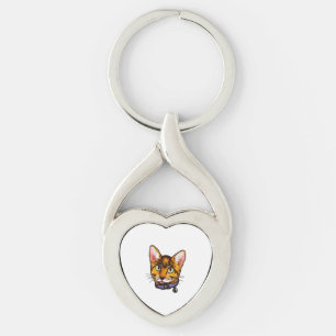 Bengal cat Cats Kitty Cartoon Face Love sweet cute Keychain