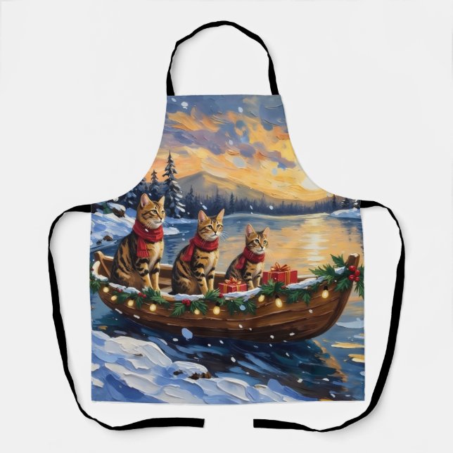Bengal Cat Christmas Boat Holiday Apron (Front)