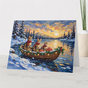 Bengal Cat Christmas Boat Holiday Card