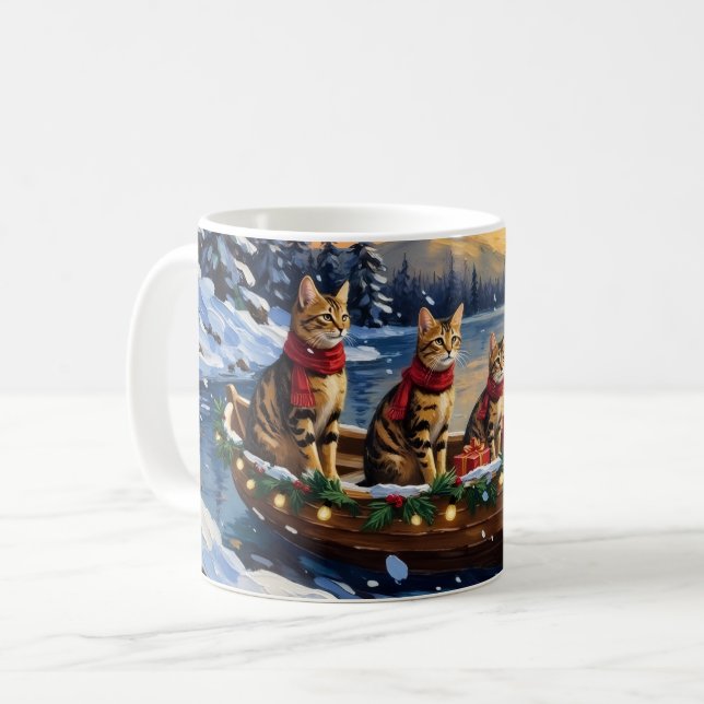 Bengal Cat Christmas Boat Holiday Coffee Mug (Front Left)