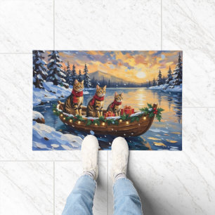 Bengal Cat Christmas Boat Holiday Doormat