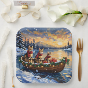 Bengal Cat Christmas Boat Holiday Paper Plate