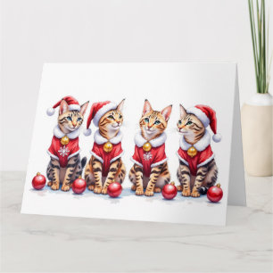 Bengal Cat Christmas Dress Santa Hat Card