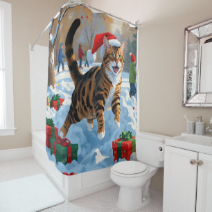 Bengal Cat Christmas Festive Snow Scene