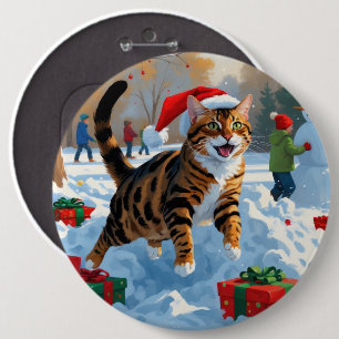 Bengal Cat Christmas Festive Snow Scene 6 Inch Round Button